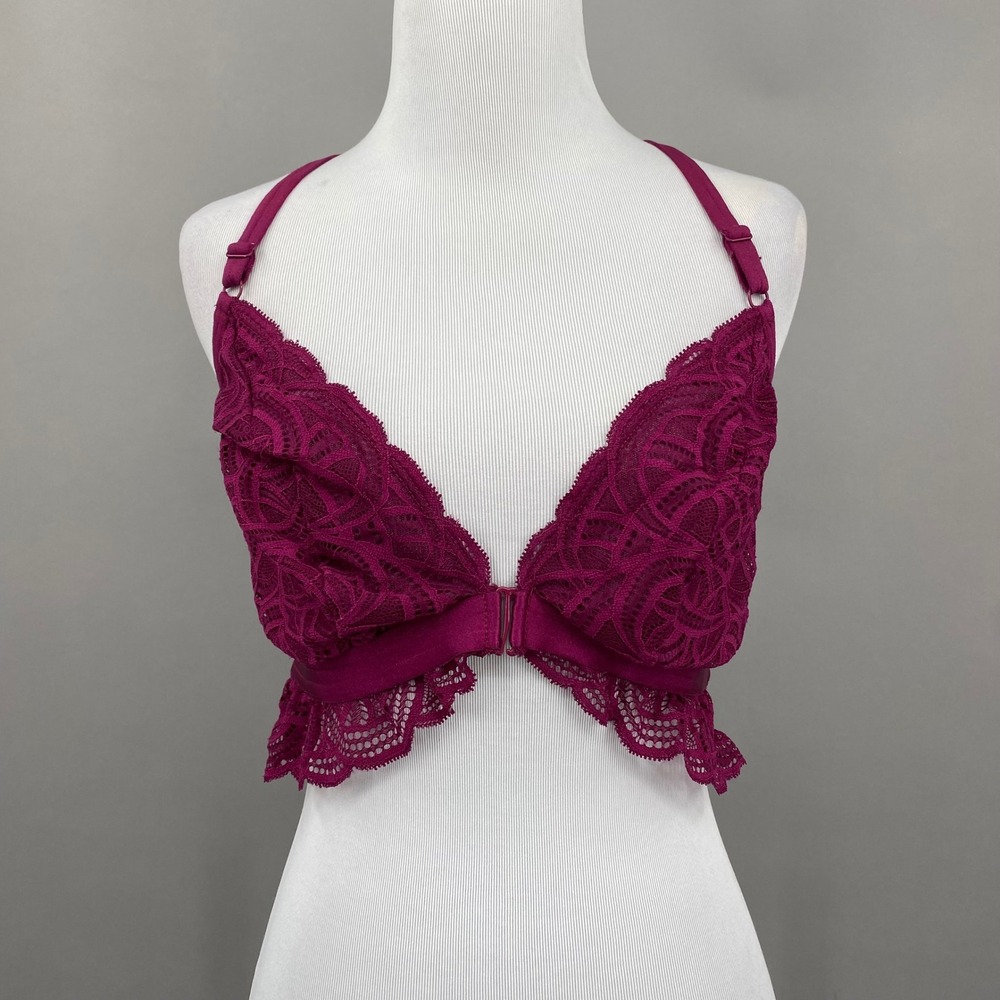 Torrid Bralette Women Size 0 Large Magenta Purple Lace Front Clasp‎ Racerback